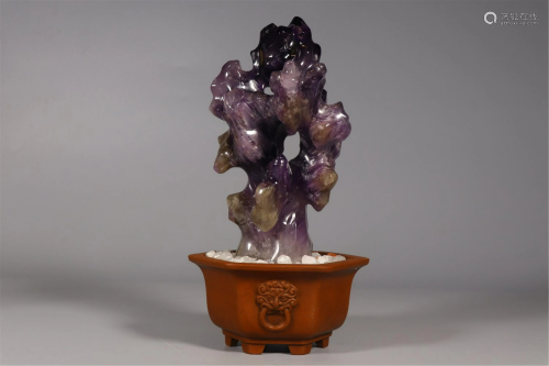 A PURPLE QUARTZ BONSAI DECORATION