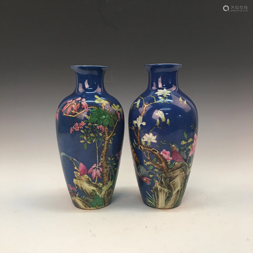 A Pair of Chinese Faience Vases, Yongzheng Mark