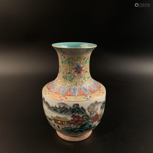 Chinese Famille Rose Landscape Vase