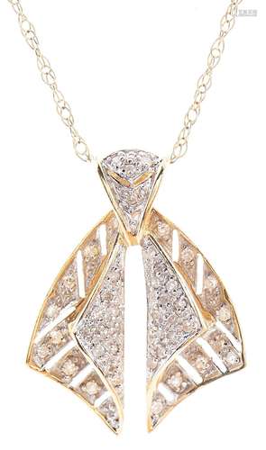 A diamond pendant, in two colour 14ct gold, on 14ct gold nec...