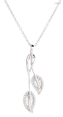 A diamond pendant, in 18ct white gold on 18ct white gold nec...