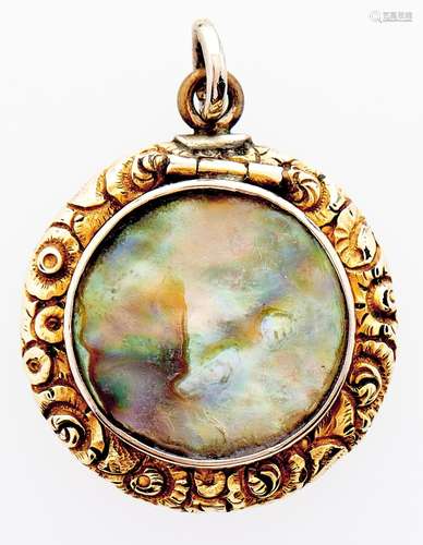 A Victorian gold locket, later set with snail shell, 19th c,...