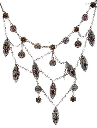 A Continental micromosaic and silver gilt festoon necklace, ...