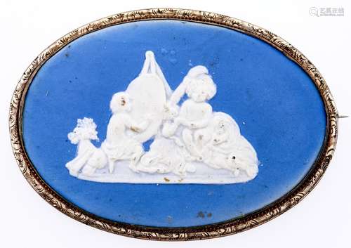 An Adam's jasper wear cameo, c1900, set in a giltmetal brooc...