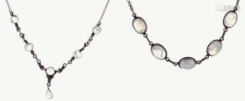 Two moonstone necklets, in silver