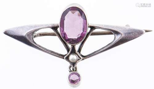 A German jugendstil amethyst, split pearl and silver openwor...