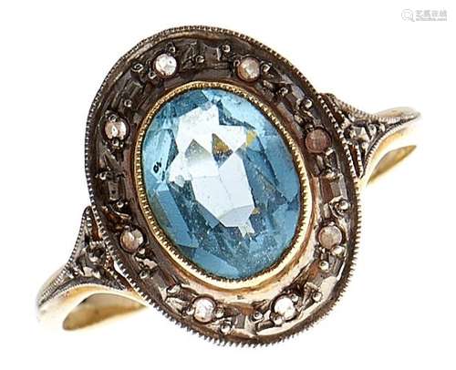 A topaz and white stone cluster ring, in gold, indistinct fo...