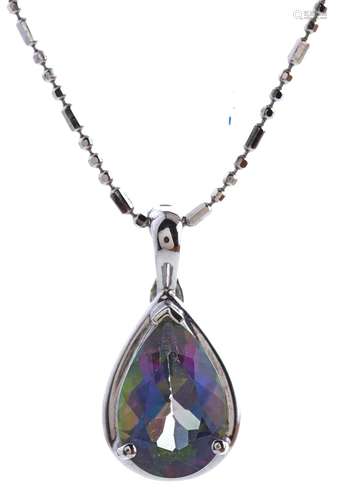 A rainbow topaz pendant, in white gold marked 14k and a whit...