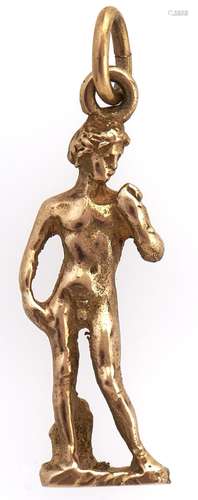 A gold pendant in the form of Michelangelo's David, marked 7...