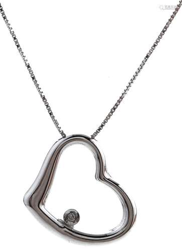 A diamond pendant of heart shape, in white gold on white gol...