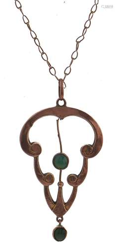 An art nouveau turquoise pendant, early 20th c, in gold open...