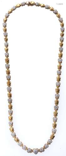 A diamond necklace of heart shaped links, in 9ct gold, 16.6g...