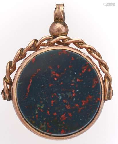 A bloodstone set gold fob swivel, early 20th c, marked 9ct, ...