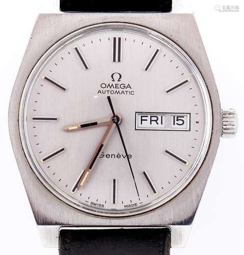 An Omega stainless steel self winding wristwatch, with day a...