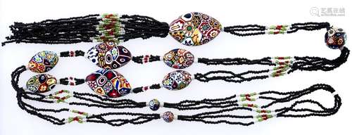 A necklace of Italian millefiore glass beads