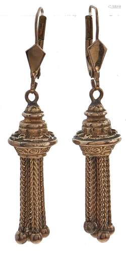 A pair of gold tassel drops adapted as earrings, 7.7g Wear c...