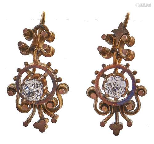 A pair of Victorian paste set giltmetal earrings, c1870 Good...