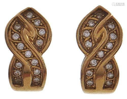 A pair of Portuguese diamond earrings, in gold, control mark...