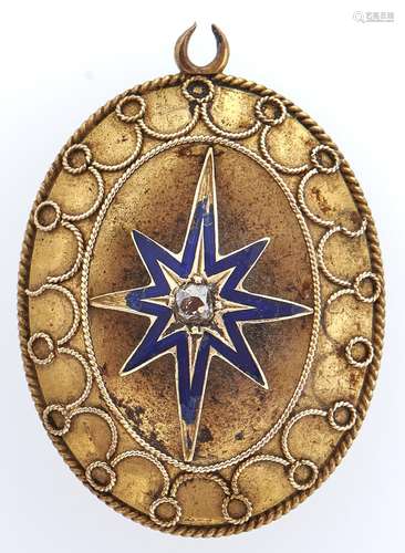 A Victorian diamond set gold and blue enamel pendant, c1870,...