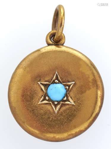 A Victorian gold locket, c1900, set with a turquoise, 3.6g L...