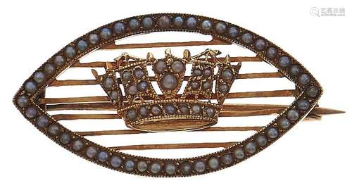 A split pearl shuttle shaped naval crown brooch, early 20th ...