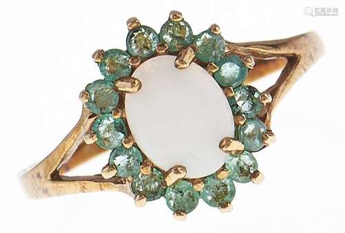 An opal and emerald cluster ring and a similar pendant, both...