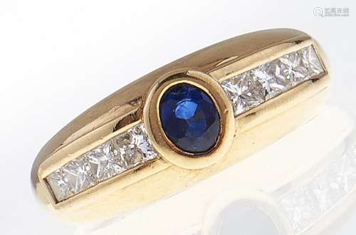 A sapphire and diamond ring, in 18ct gold, 5.2g, size K Good...