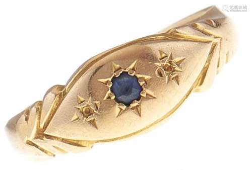 An Edwardian sapphire ring, gypsy set in 18ct gold, Chester ...