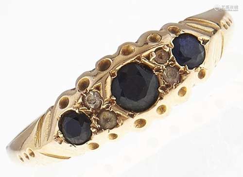 A sapphire and diamond ring, in gold, marks rubbed, 1.9g, si...