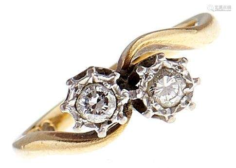 A diamond crossover ring, in gold marked 18ct, 2.6g, size G ...