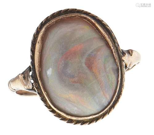 A black opal ring, in gold marked 9c, 2.6g, size N Opal genu...