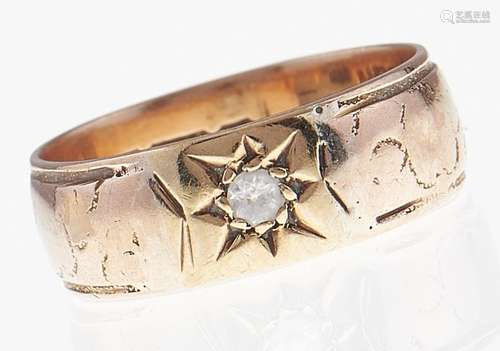 An Edwardian diamond ring, gypsy set, 9ct gold band, Chester...