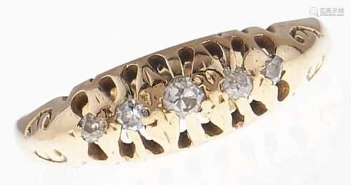 A five stone diamond ring, in 18ct gold, Birmingham 1912, 2g...