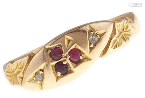 An Edwardian ruby and diamond ring, in 18ct gold, Birmingham...