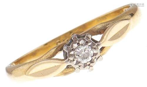 A diamond solitaire ring, in 18ct gold, 2g, size K Good cond...