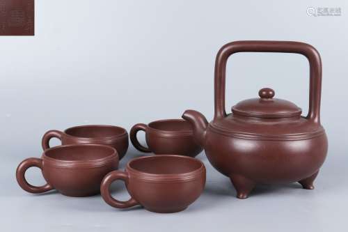 a set of chinese zisha teapots