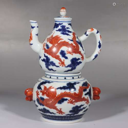 chinese blue and white underglaze red porcelain ewer