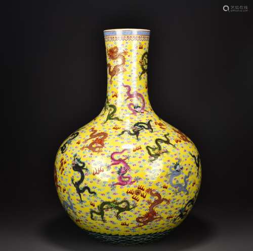 chinese yellow-ground porcelain globular vase