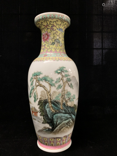 Chinese Famille Rose Porcelain Landscape Vase