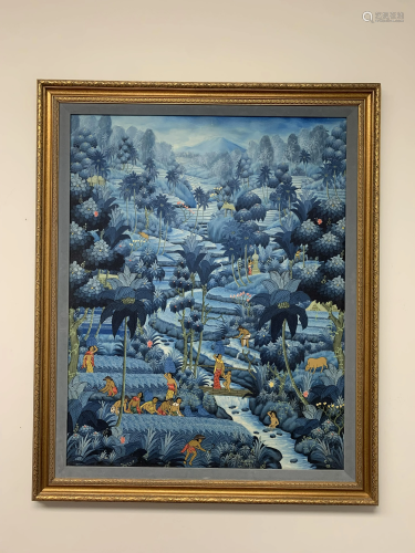 Framed Blue Jungle Paintng