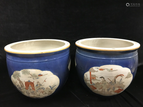 Antique Pair Chinese Porcelain Planters