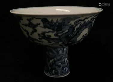 Chinese Blue and White Dragon Footed Porcelain Cup