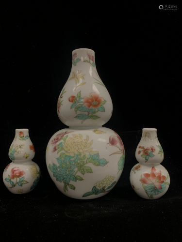 3 Piece Porcelain Floral Vase Set