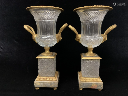 Pair of Bronze and Crystal Vases