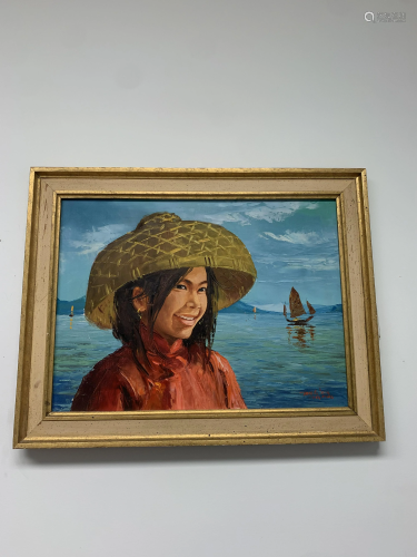 Framed Canvas Painting of Young Girl
