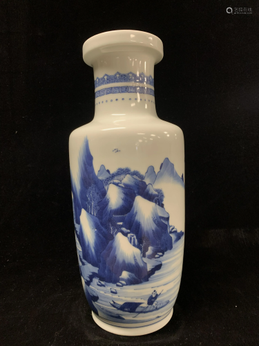Chinese Blue and White Mountain porcelain ROLO Vase