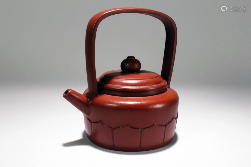 A Chinese Lidded Circular Lotus-fortune Tea Pot