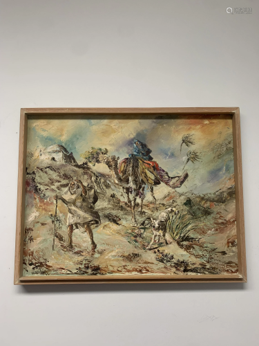 Framed Canvas Painting of Man Riding Camel