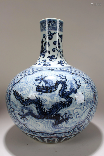 A Chinese Blue and White Massive Dragon-decorating