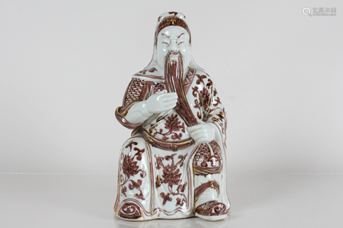 A Chinese Guangong Porcelain Fortune Statue